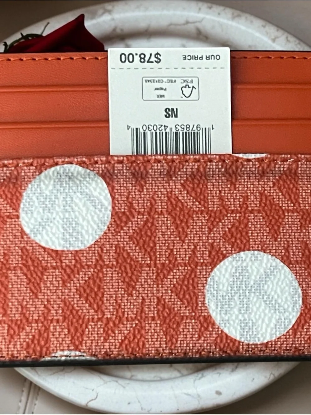 NWT Michael Kors card case in the color, red clay